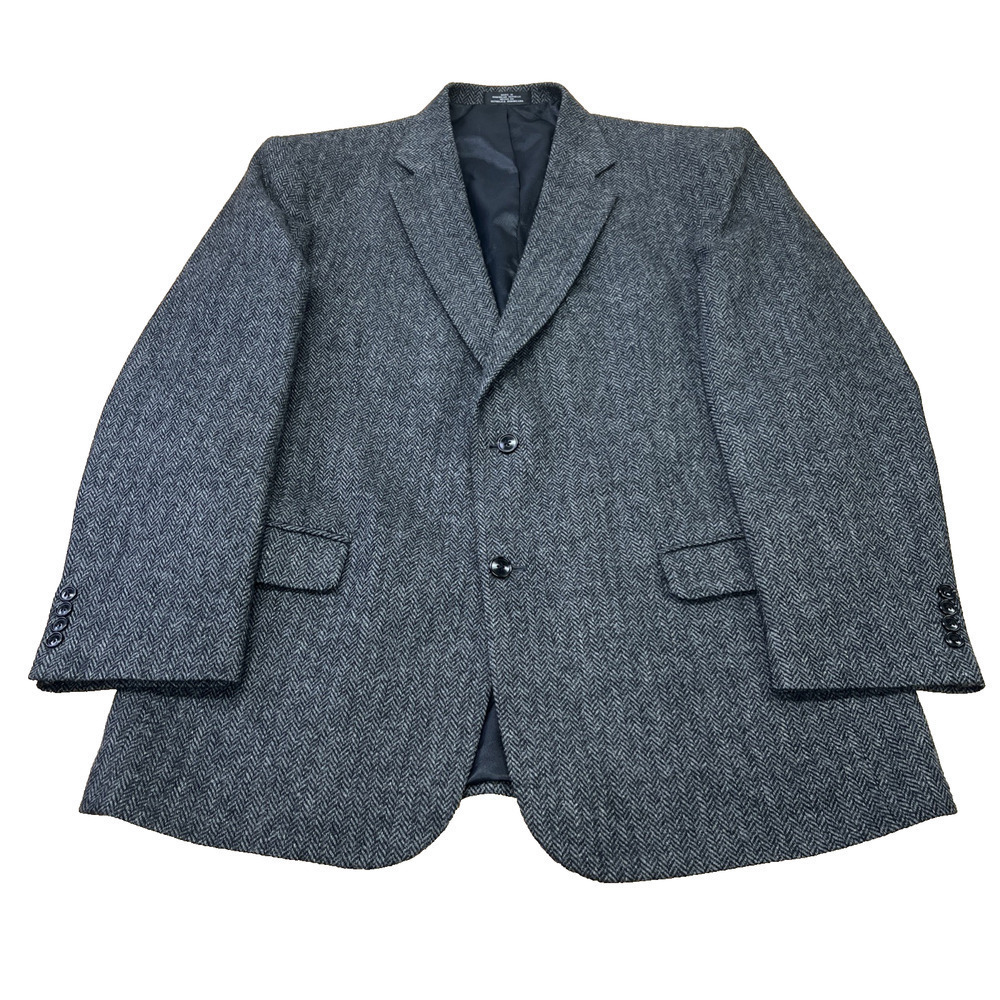Vintage Barrington Herringbone Tweed Wool Sport Coat Jacket 44L Two Button Gray - Picture 2 of 16